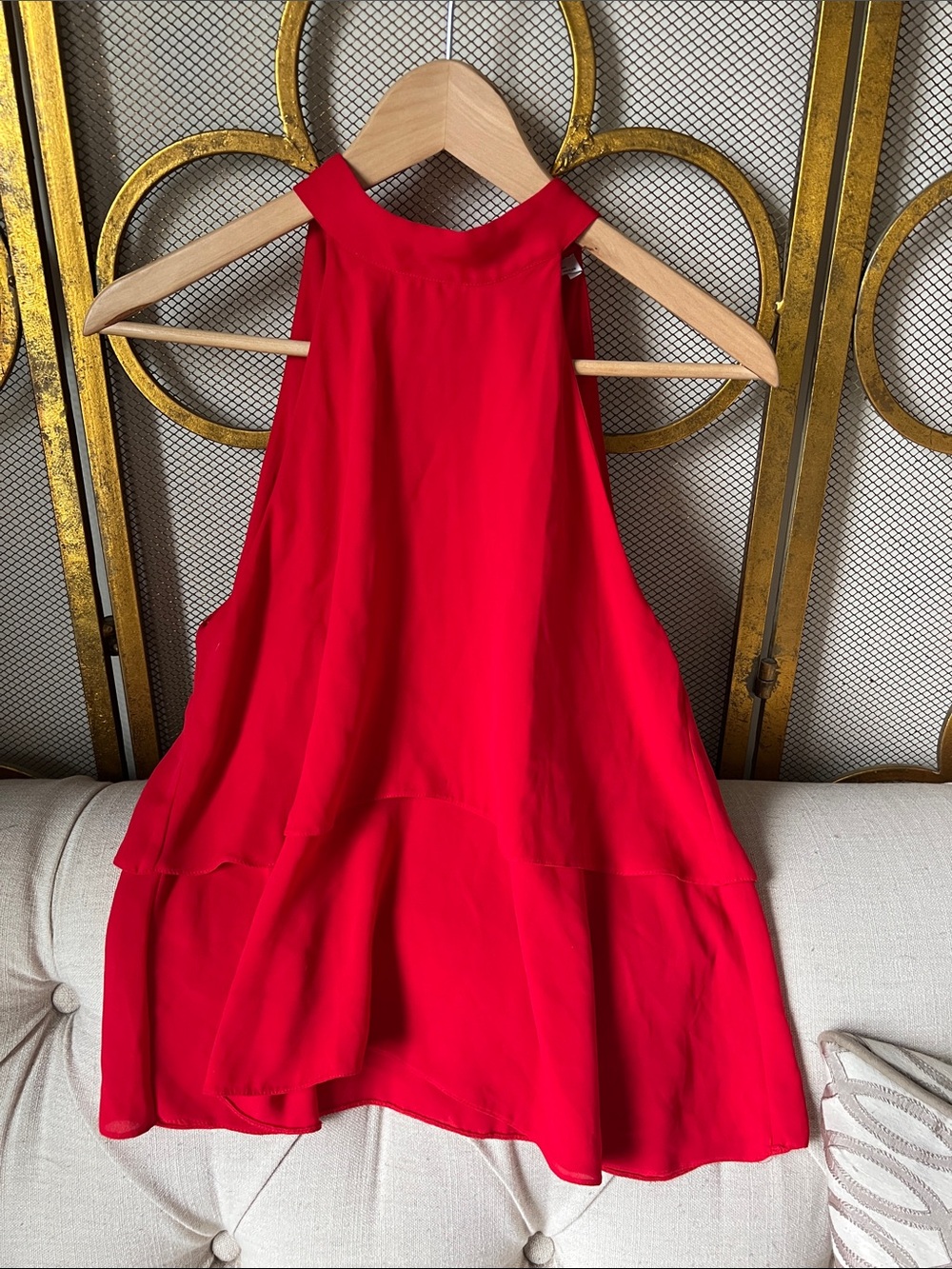 Zara Red Halter-Style Layered Sleeveless Top